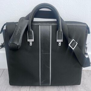 Tumi Large Red Briefcase Elements Collection Nylon Leather Handle Zip Laptop